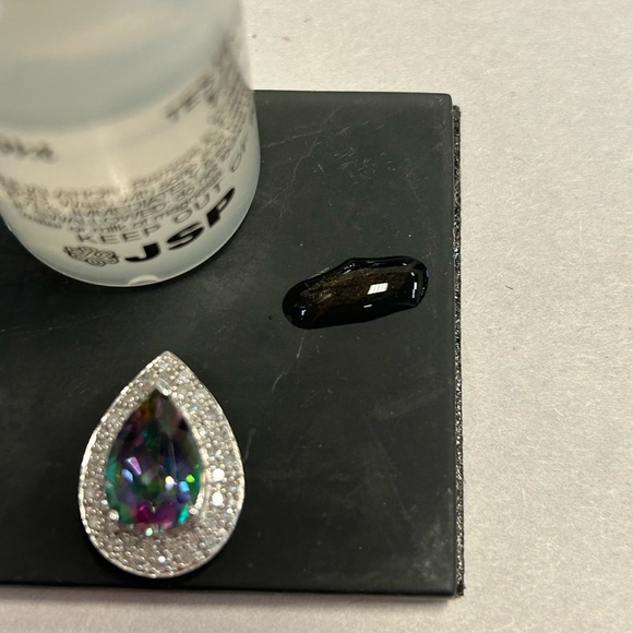 10k 10 karat white gold, mystic topaz, and diamond teardrop pendant necklace - Picture 7 of 11